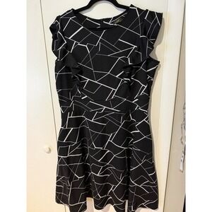IHOT Women's Black Ruffle Floral Flared A Line Swing Casual Party Dress 2XL